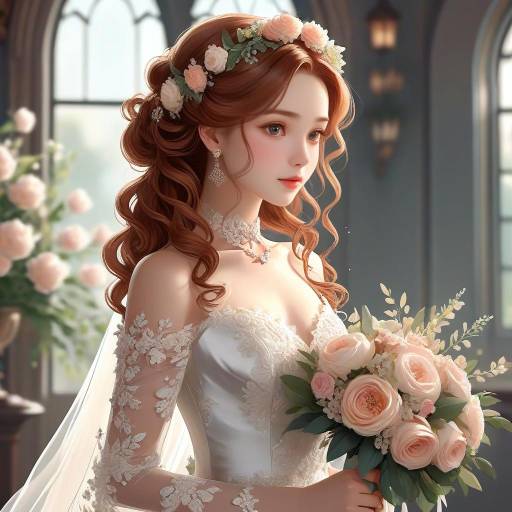 Elegant Anime Bride in Satin Gown