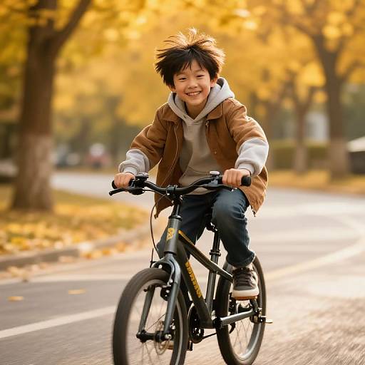 Cheeky Boy Cycling Through Autumn