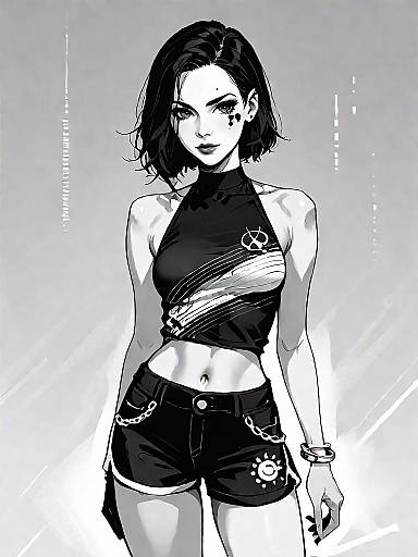 Stylish Black and White Urban Woman Illustration