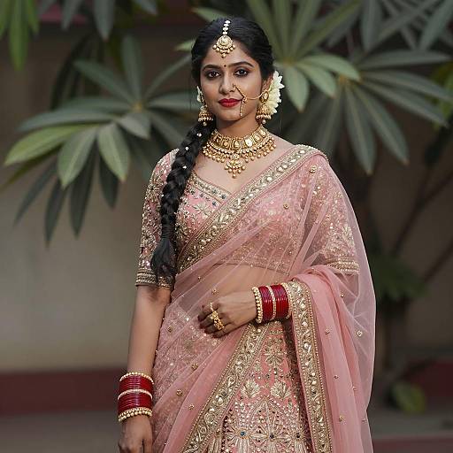Indian Woman in Pink and Gold Saree