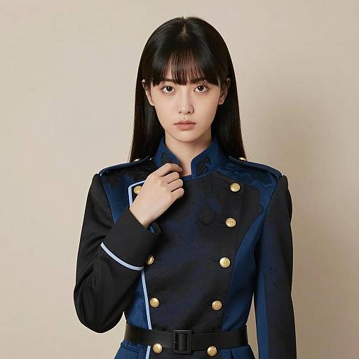 Asian Woman in Military-Style Coat Photo