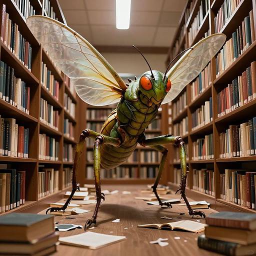 Giant Insect Creature in Library