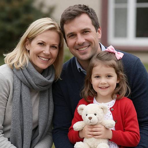 Smiling Family Outdoors Cozy Window Portrait