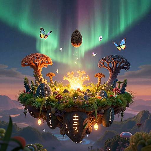Shamanic Aurora Sky-Meadow Micro-Island Runes