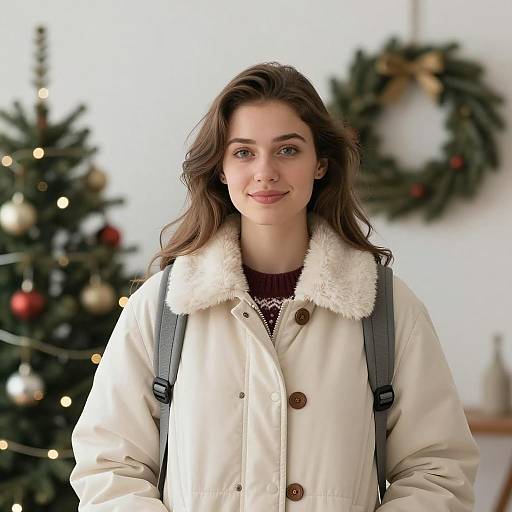 Festive Portrait of Young Woman at Christmas