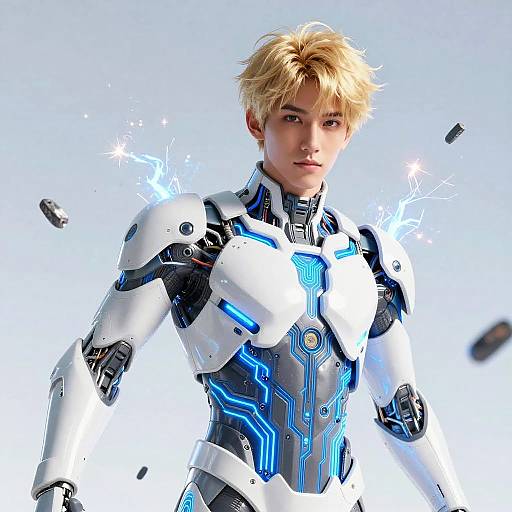 Futuristic Handsome Man in High-Tech Suit