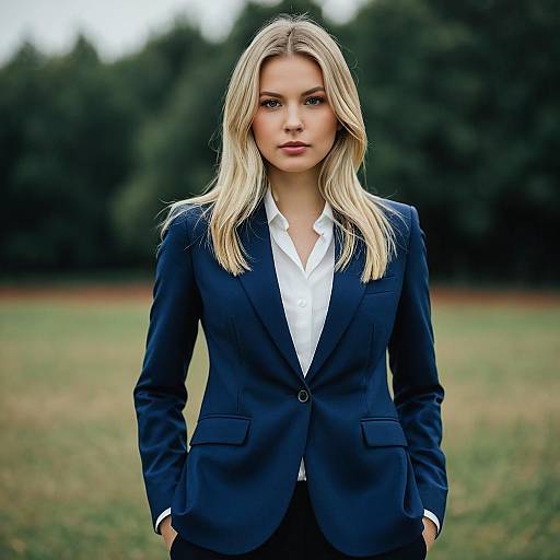Blonde Woman Wearing Navy Blue Blazer Outdoors