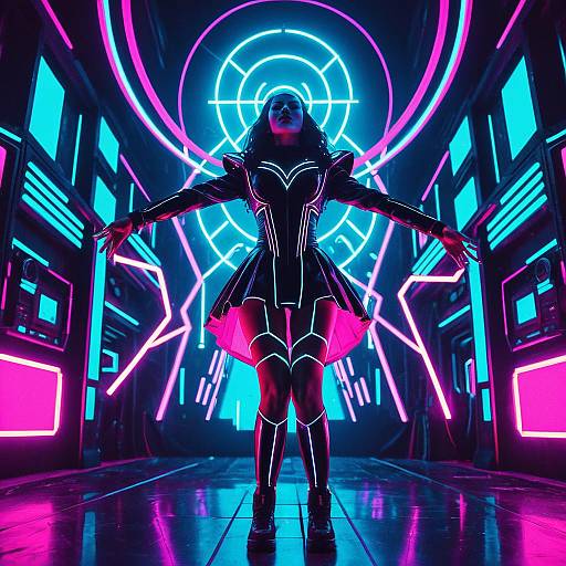 Neon Priestess in Cyberpunk Synthwave Setting