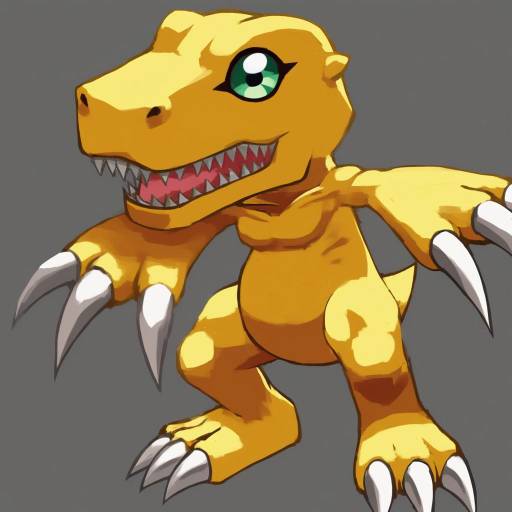 Illustration of Agumon, digimon in the style of Fagi (kakikaki)