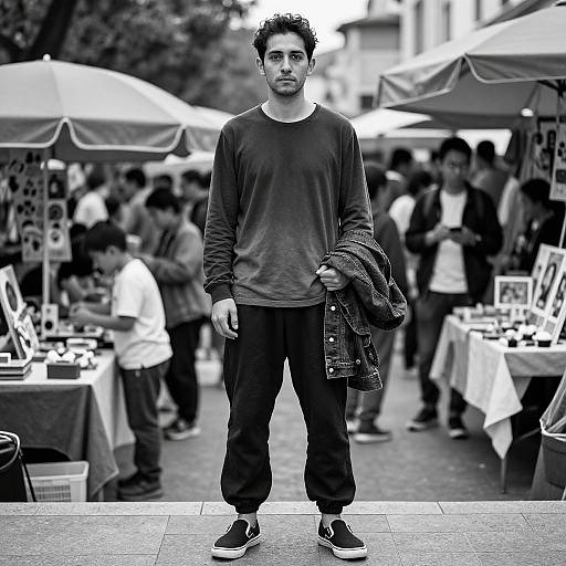 Monochrome Man at Colorful Market