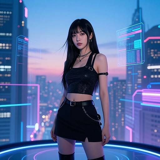 Futuristic AI Actress in Neon City