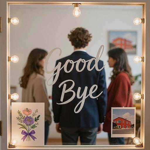 Elegant Farewell Scene Behind Glass