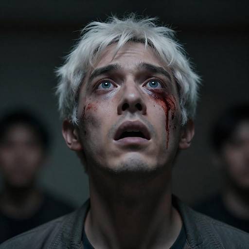 Frightened Man with Blood and Wild Eyes
