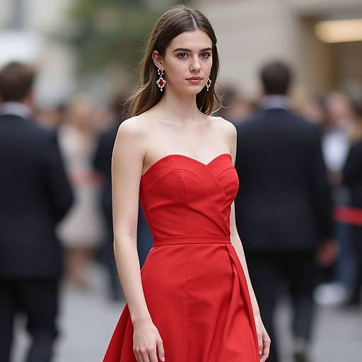 Realistic Girl in Red Prom Dress
