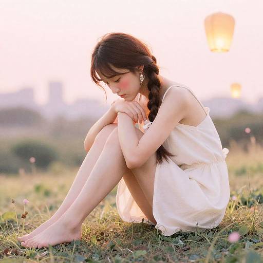 Young Woman Sitting in Field at Golden Hour