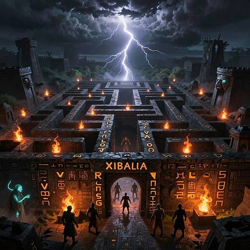 Mystical Mayan Underworld Maze Illustration