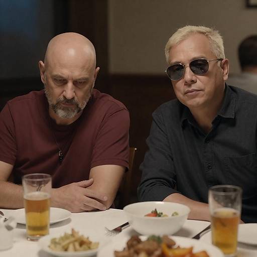 Dimly Lit Dinner — Two Middle-Aged Men