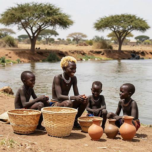 African Tribe with Blonde-Haired Children