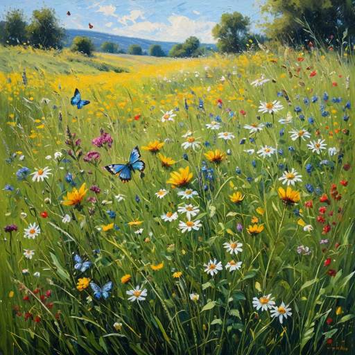 Impressionist Meadow with Wildflowers and Butterflies