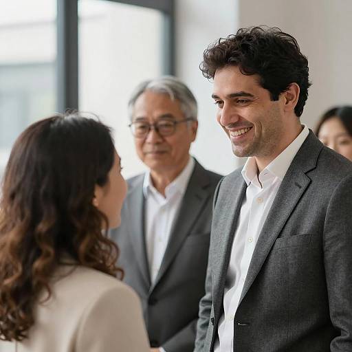 Business professionals smiling indoors
