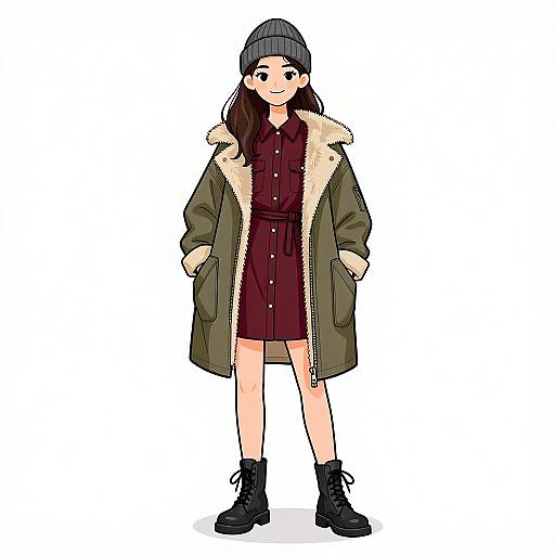 Urban Boho Woman in Burgundy Dress