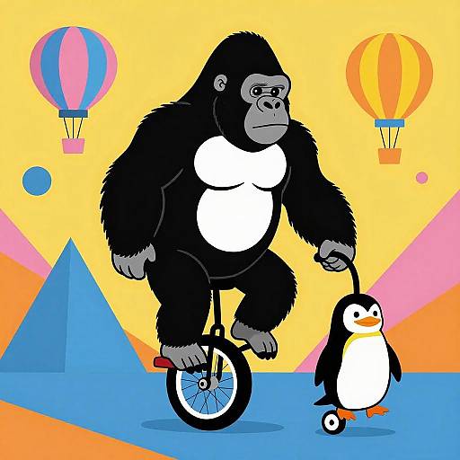 Whimsical Circus with Gorilla and Penguin