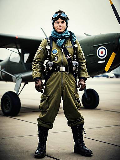 Military Pilot in Vintage Flight Gear