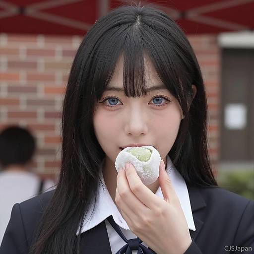 Asian Woman Eating Mochi