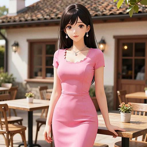 Elegant Woman in Pink Sheath Dress