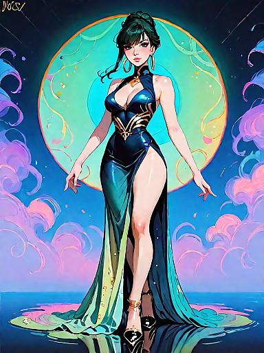 Dark Fantasy Woman in Emerald Green Bodycon Dress