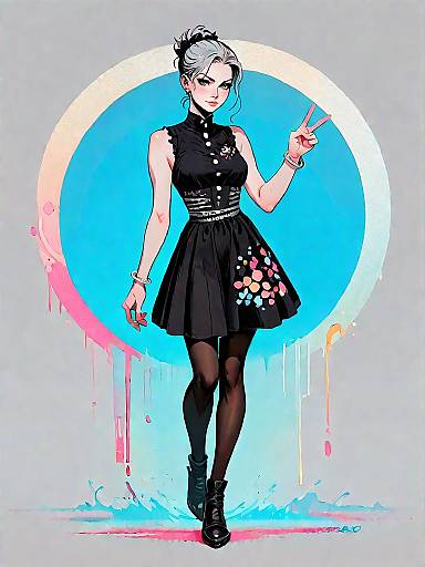 Stylish Woman in Black Chic Dress Illustration