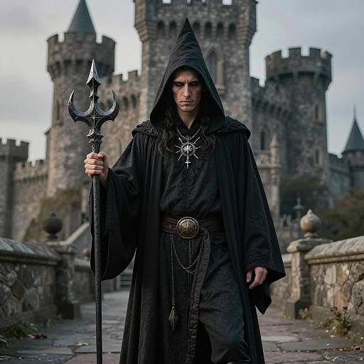 Cinematic Necromancer Portrait with Castle