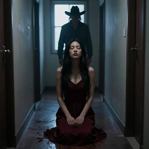 Mysterious Scene in Dimly Lit Hallway