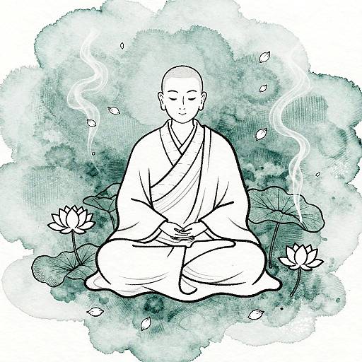 Contemplative Monk in Watercolor Flow