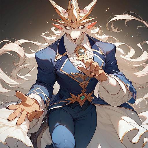 Anthropomorphic Fox Magician in Elegant Blue Suit