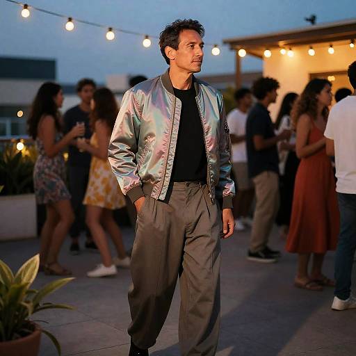 Mature Man at Vibrant Rooftop Party