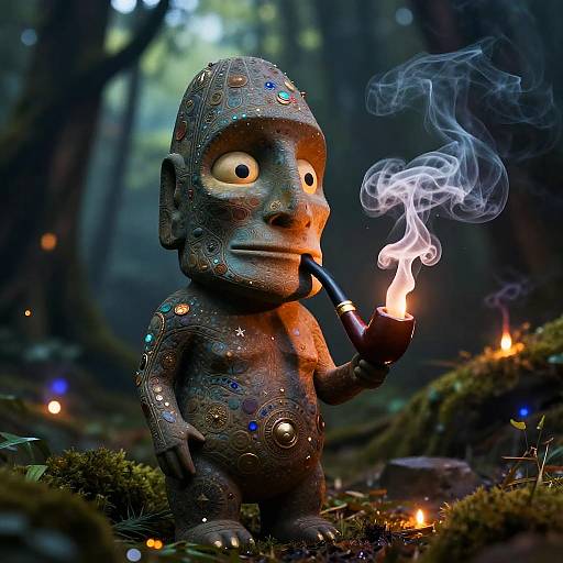 Moai Statue Smoking in Enchanted Forest