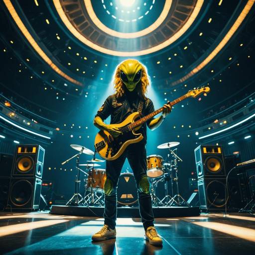Alien Musician Playing Electric Guitar on Stage