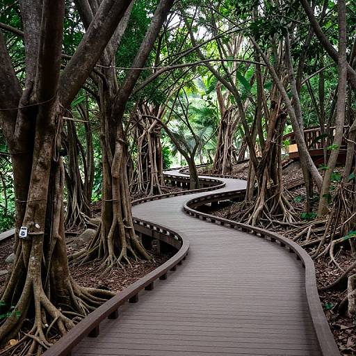 Spiraling Wooden Walkways in Forest