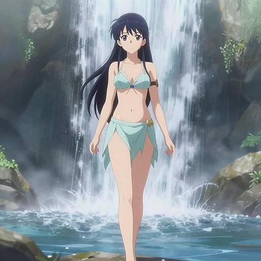 Ethereal Desert Djinn Beneath Waterfall Glow