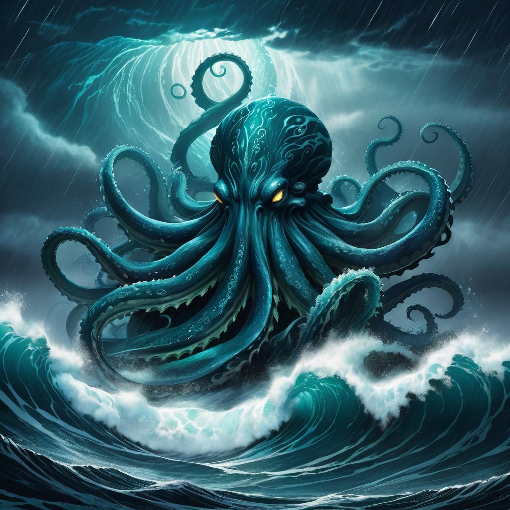 Terrifying Kraken Emerges in Stormy Sea