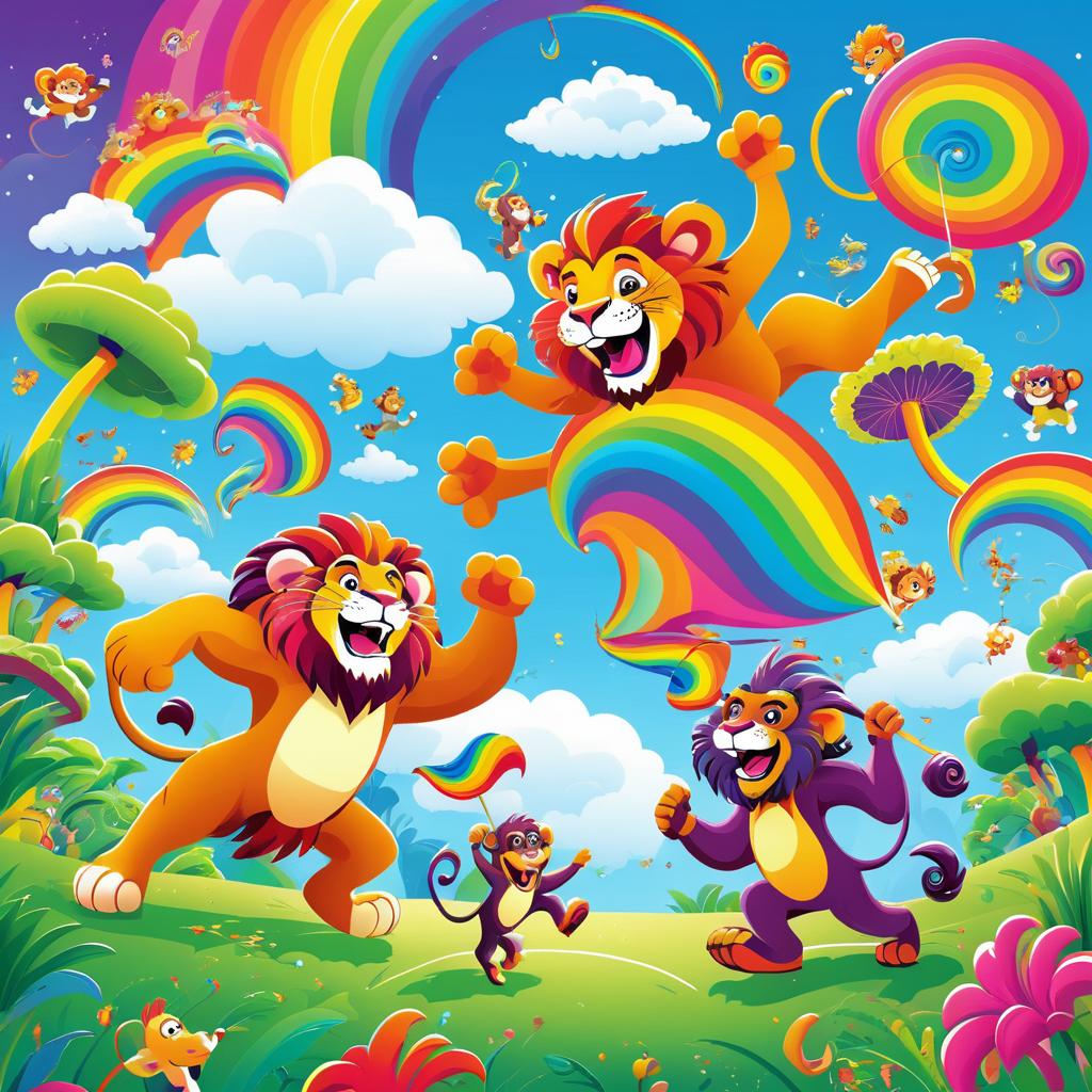 Playful Lion and Monkey Fantasy Duel