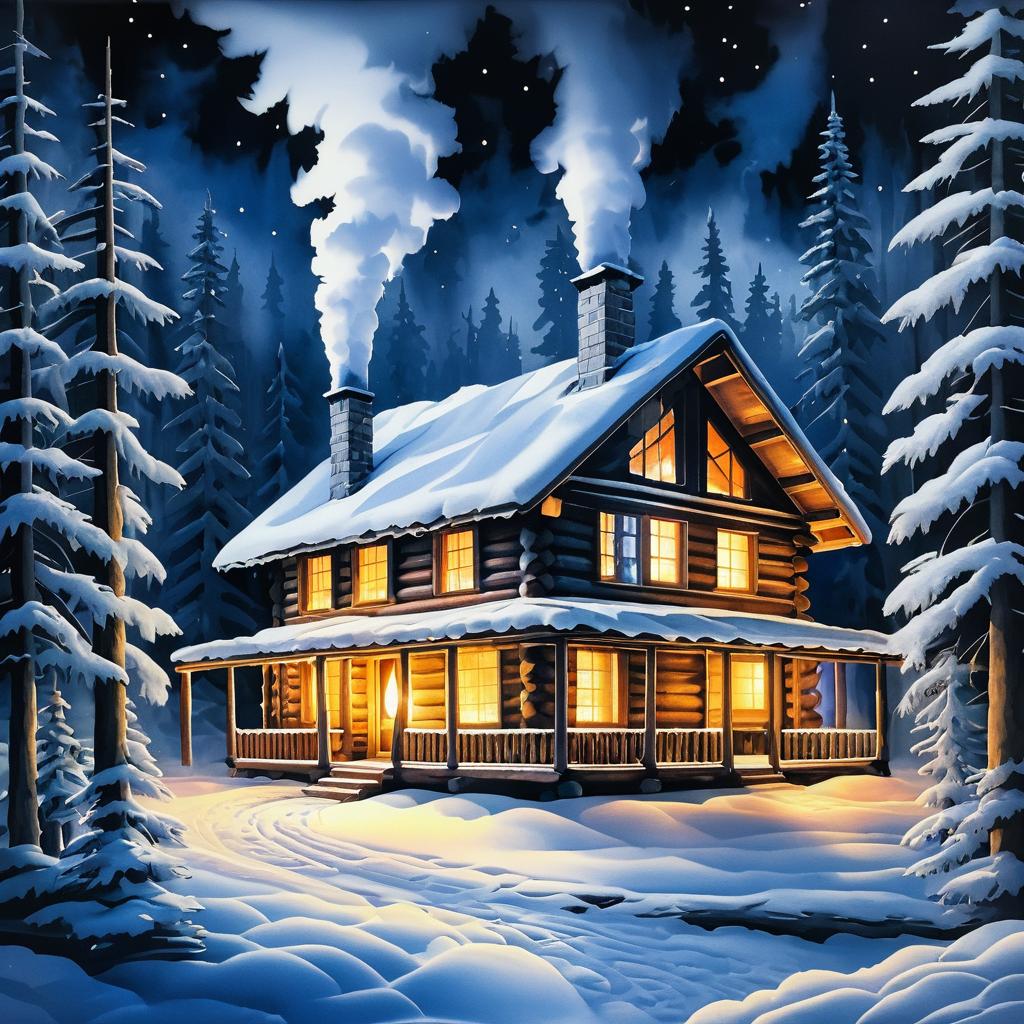 Charming Snowy Log Cabin Scene