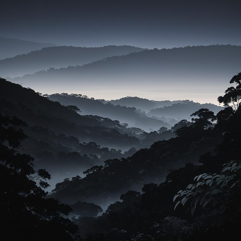 Ethereal Twilight in a Misty Jungle