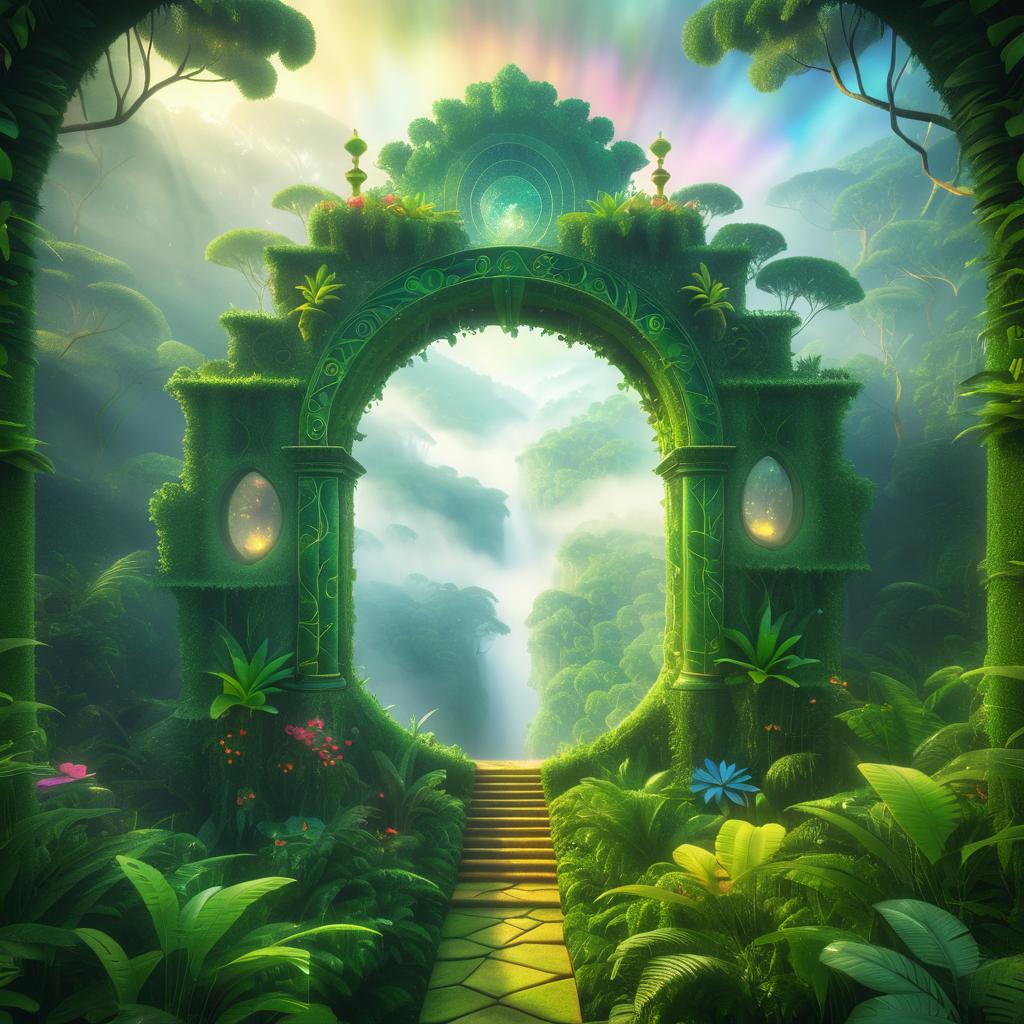 Mystical Portal Above Misty Rainforest