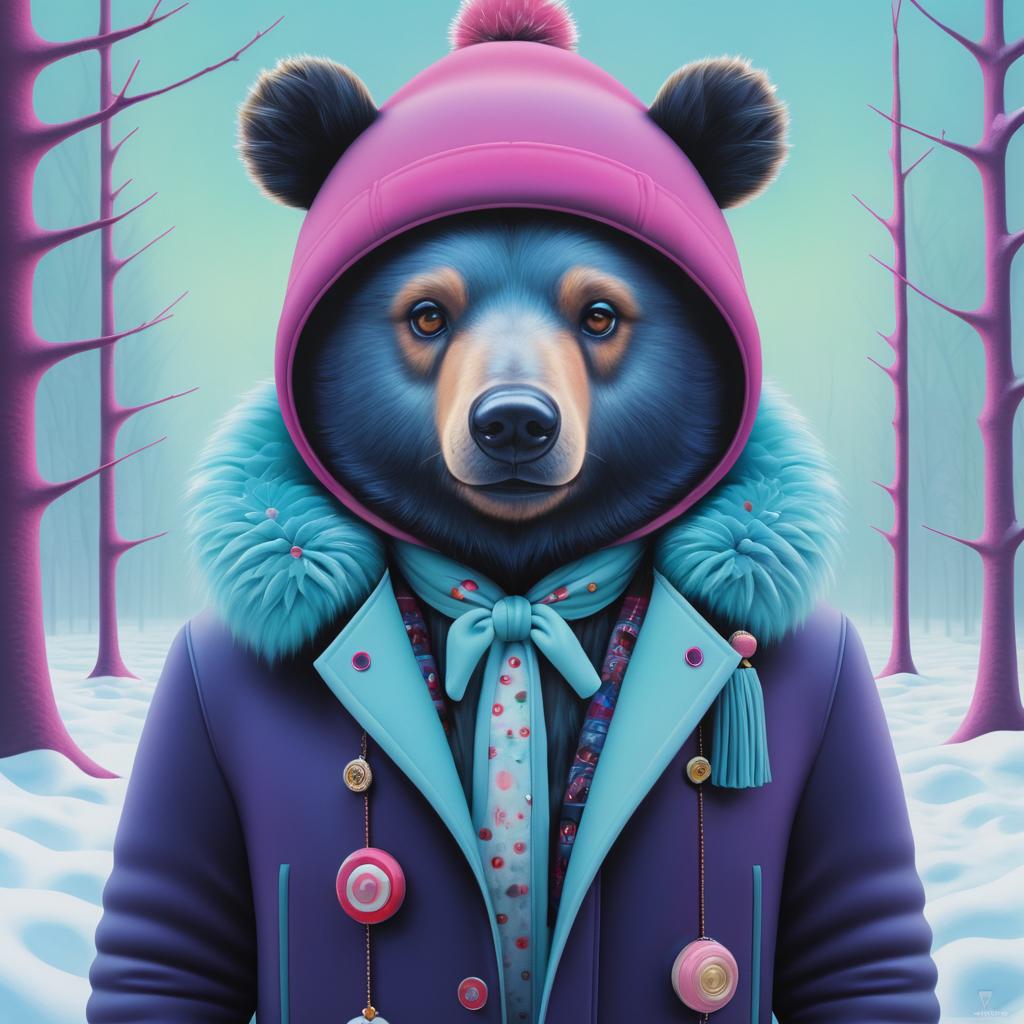 Hyper-Realistic Bear in Winter Fashion