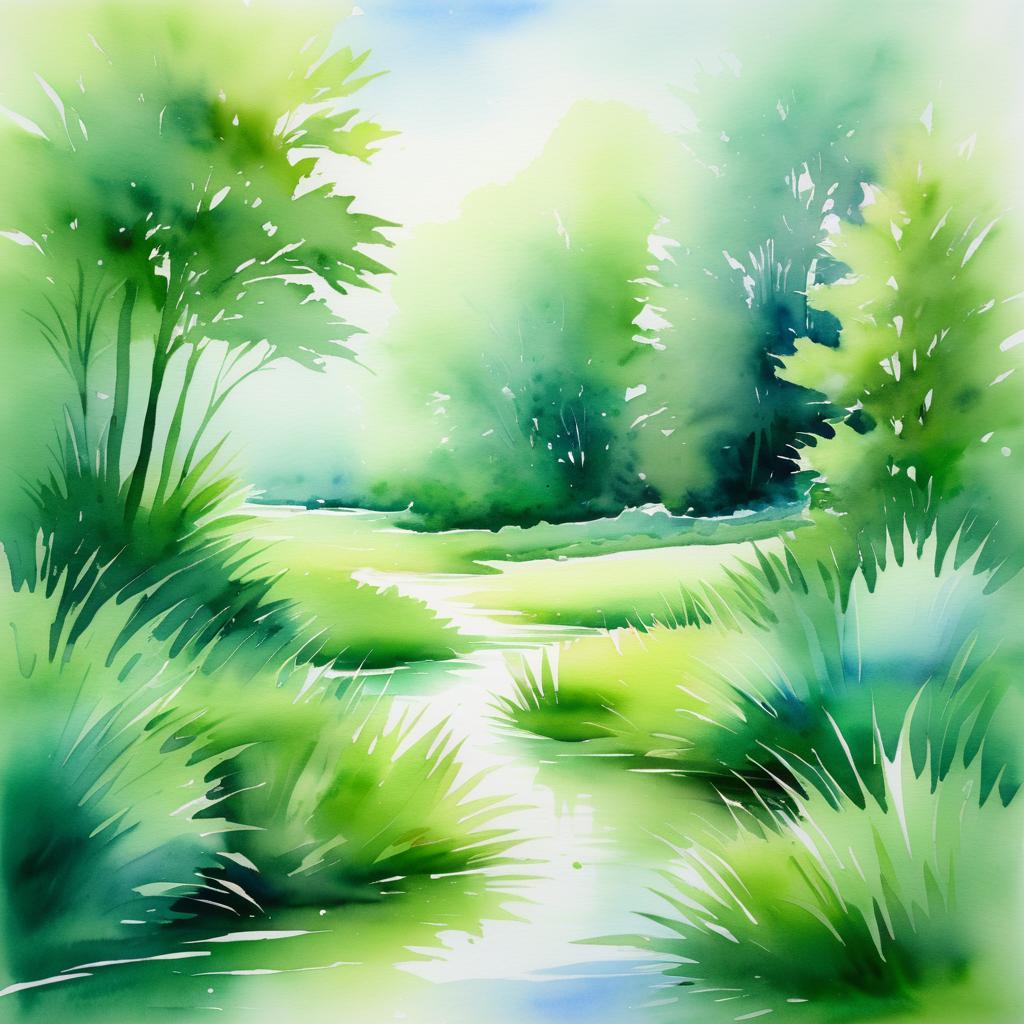 Tranquil Watercolor Landscape with Rabbit