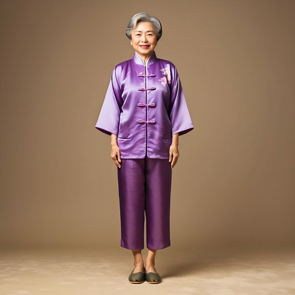 Elegant Elderly Woman in Lavender Tang Suit