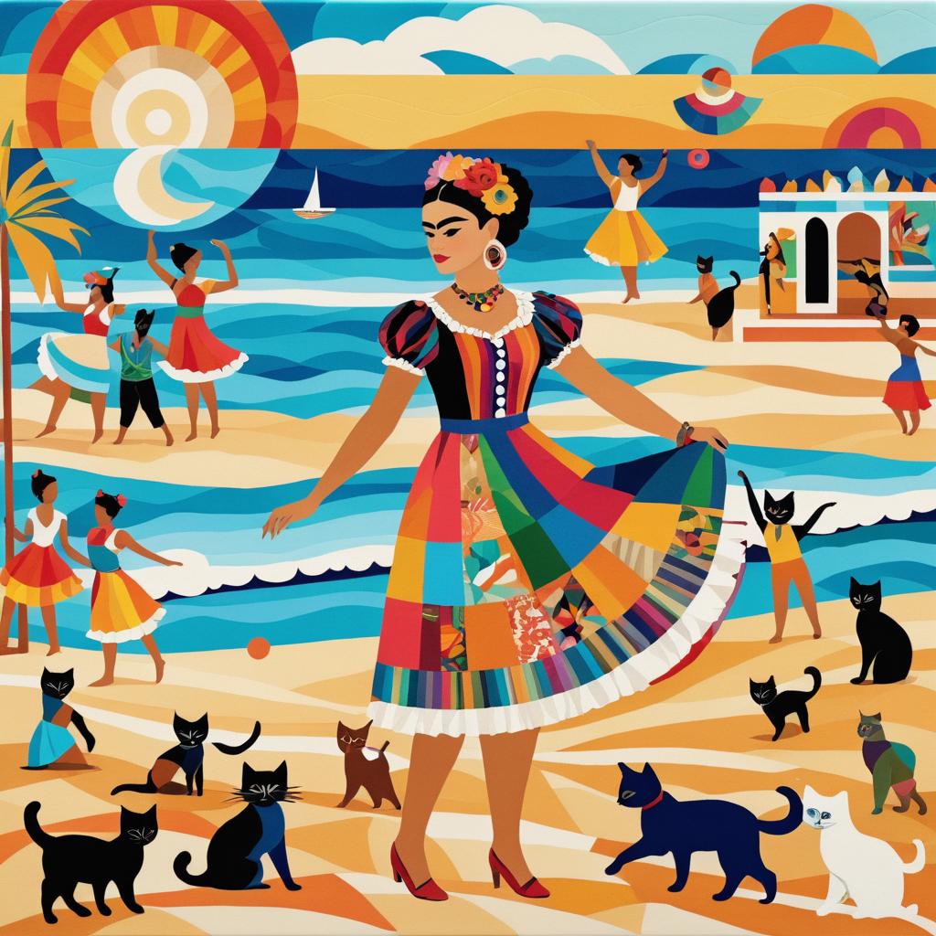 Frida Kahlo Inspired Beach Patchwork Art