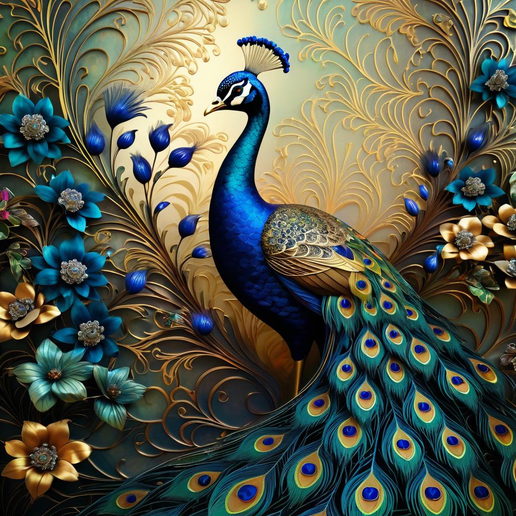 Intricate Peacock with Floral Background